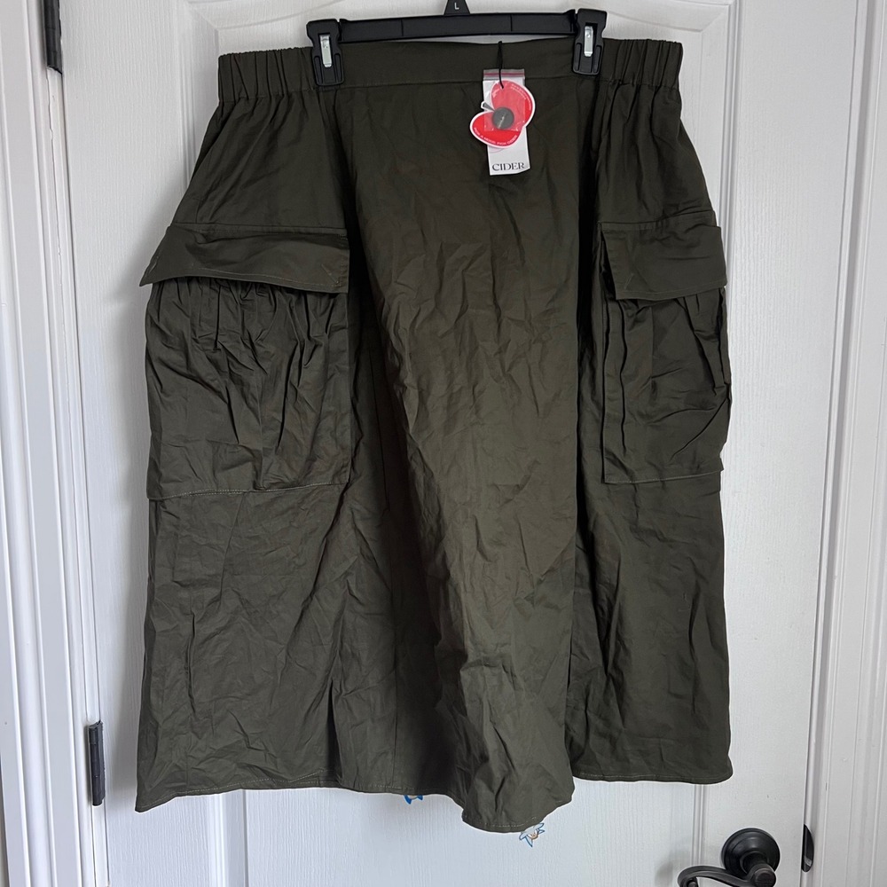 Cider Women's Olive Green Cargo Midi Skirt Size 2XL NWT CD20230829376219LS-GREEN